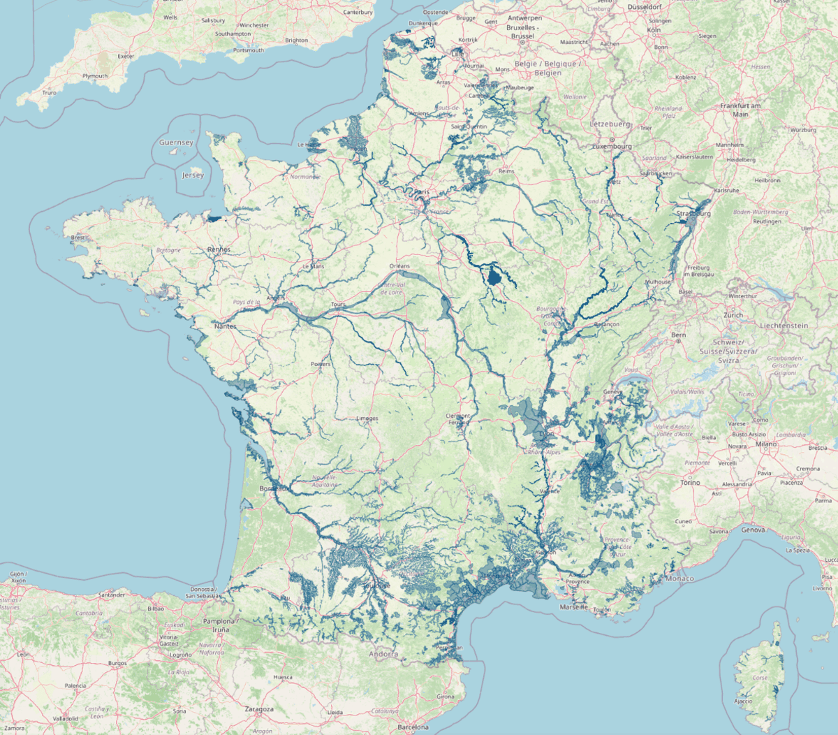 Carte des plans de prévention des risques d'inondation (PPRI) 