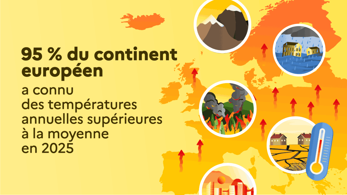 95 % du continent européen a connu des températures annuelles supérieures à la moyenne en 2025